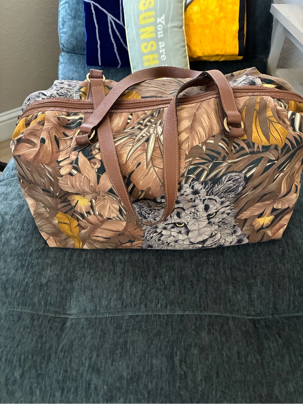 Salvatore Ferragamo VINTAGE Panther Jungle Duffle on Canvas with Leather Handles